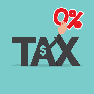 Tax word letter With a Person Hand Holding a Zero Percentage It is a Tax-Free Concept. Vector Illustration.