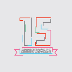 15th Years Anniversary Logo Birthday Celebration Abstract Design Vector Illustration.
