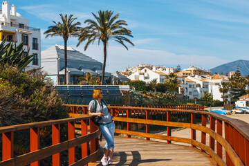 seaside promenade in La Cala De Mijas, Costa del Sol, Spain - obrazy, fototapety, plakaty