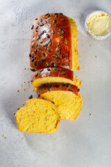 homemade Pumpkin Brioche french bread with seeds