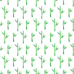 Bamboo branches and leaves watercolor semless pattern. Nature tropics greenery background