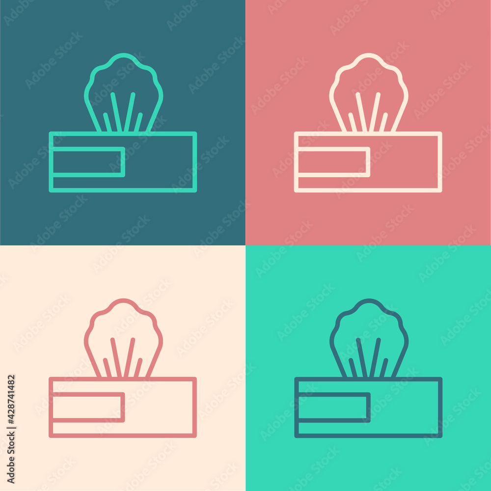 Poster pop art line wet wipe pack icon isolated on color background. vector.