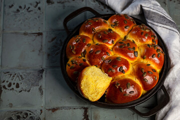 homemade Pumpkin Brioche french bread with seeds