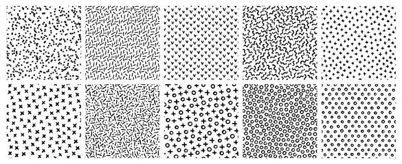 Set of hand drawn textured seamless patterns. Simple textures for background. Vector illustration. - 428741427