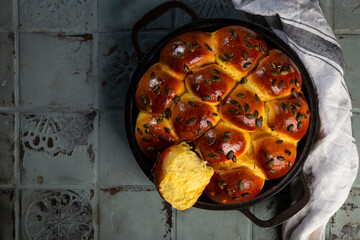 homemade Pumpkin Brioche french bread with seeds