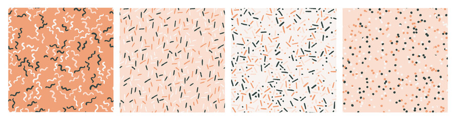 Set of hand drawn textured seamless patterns. Simple textures for background. Vector illustration.