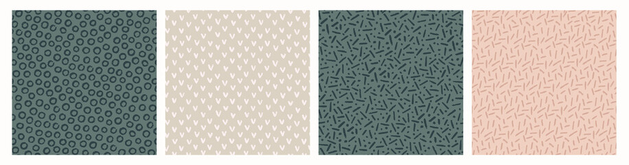 Set of hand drawn textured seamless patterns. Simple textures for background. Vector illustration. - 428741620