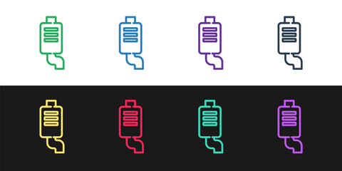 Set line Car muffler icon isolated on black and white background. Exhaust pipe. Vector