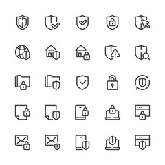 Simple Interface Icons Related to Security. Protection, Safety, Defense. Editable Stroke. 32x32 Pixel Perfect.
