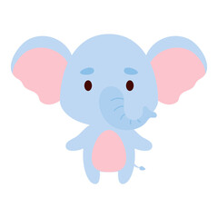 Cute little elephant on white background. Cartoon animal character for kids cards, baby shower, birthday invitation, house interior. Bright colored childish vector illustration.