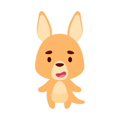 Cute little kangaroo on white background. Cartoon animal character for kids cards, baby shower, birthday invitation, house interior. Bright colored childish vector illustration.