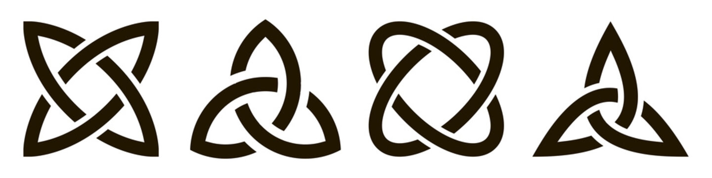 Set of celtic knots. Traditional celtic ornament elements isolated, design black and white. Vector illustration