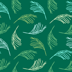 Green leaf pattern seamless. Floral background with palm leaves ornament. Vector seamless pattern design. Floral graphics concept for tropical spa, beauty studio banner, botanical textile backdrop.