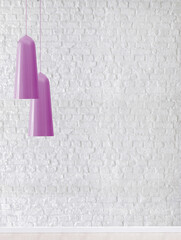 white brick wall modern lamp textured wood laminate flooring, empty space