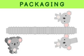 Obraz premium Party favor box die cut koala design for sweets, candies, small presents, bakery. Package template, great design for any purposes, birthdays, baby showers, pinata. Vector stock illustration.