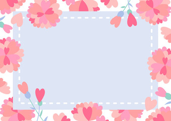 ハート型の花のイラストのパステルウェディングフレーム