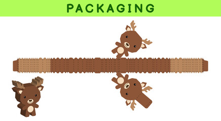 Party favor box die cut moose design for sweets, candies, small presents, bakery. Package template, great design for any purposes, birthdays, baby showers, pinata. Vector stock illustration.