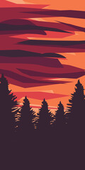 sunset over the mountains  porttrait vector flat design for background and wallpaper