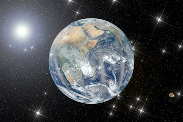Blue earth, shot in distance. The elements of this image furnished by NASA.
