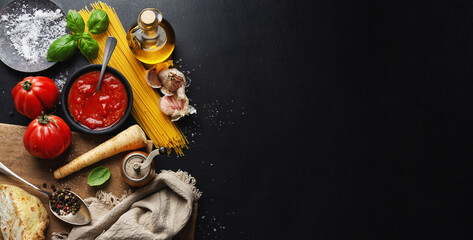 Italian food background with pasta