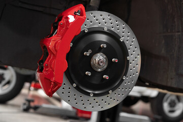 Red sport brake of a car