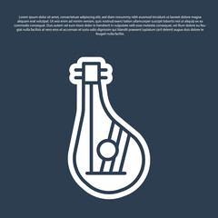 Blue line Ukrainian traditional musical instrument bandura icon isolated on blue background. Vector