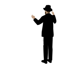 An observant chassid Jewish man Wearing a hat and suit, stands and watches creation with admiration.
The painting symbolizes the Belief in G-d
Positive Commandment 1.
Colorful vector. White background