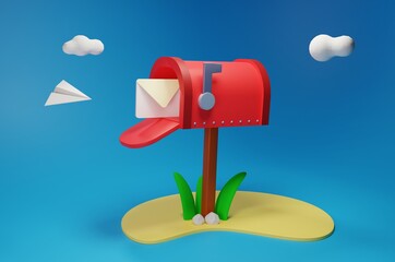 Incoming mail. Mailbox with letter illustration. 3d rendering.