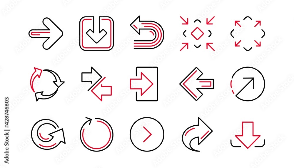 Poster arrow icons. download, synchronize and share. navigation linear icon set. linear set. quality line s