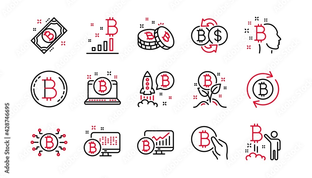 Aufkleber cryptocurrency line icons. blockchain, crypto ico and bitcoin. mining linear icon set. linear set. q