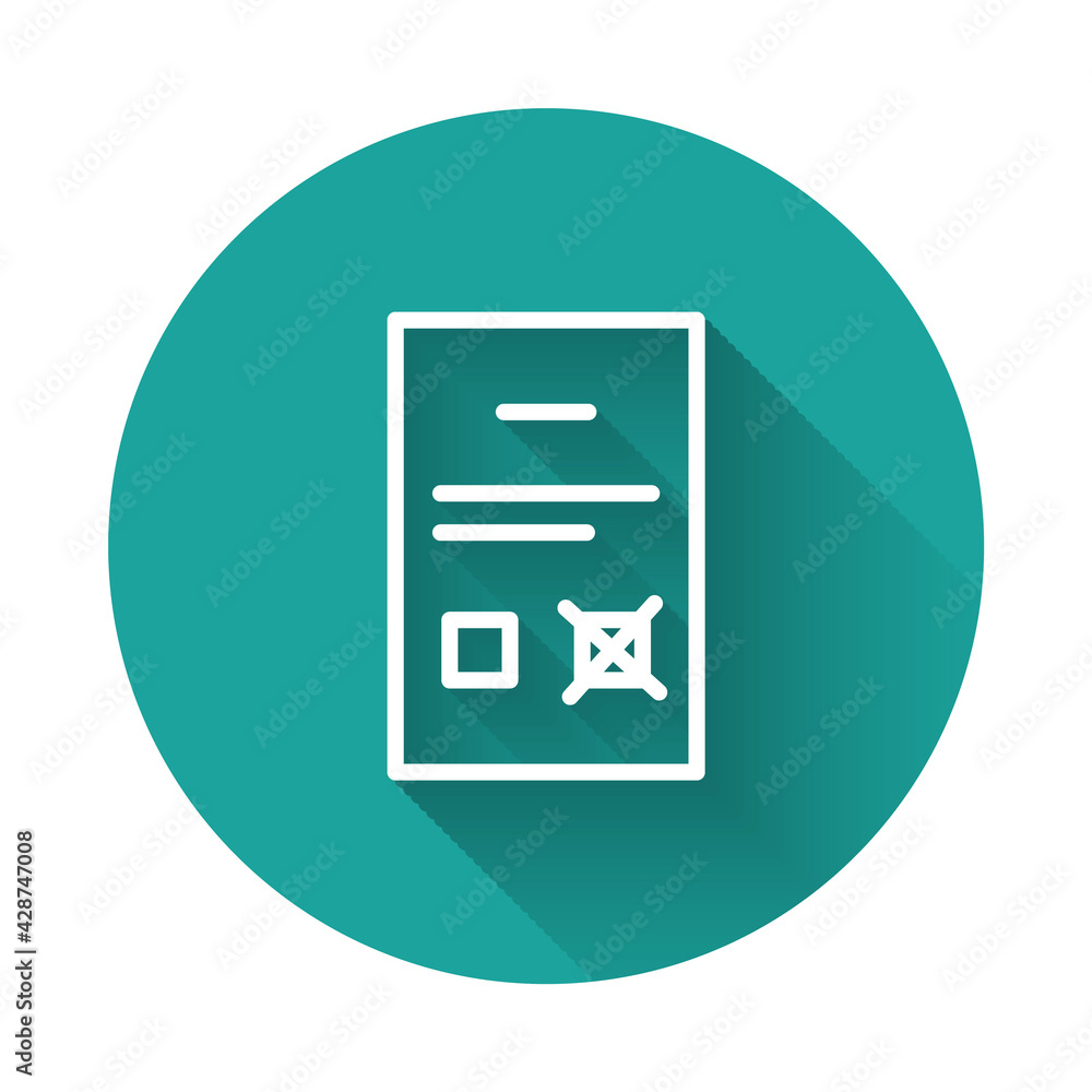 Poster white line poll document icon isolated with long shadow. green circle button. vector