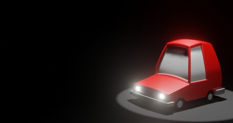Fototapeta na wymiar 3D illustration of a Red Low Poly Car Cartoon black spotlight background