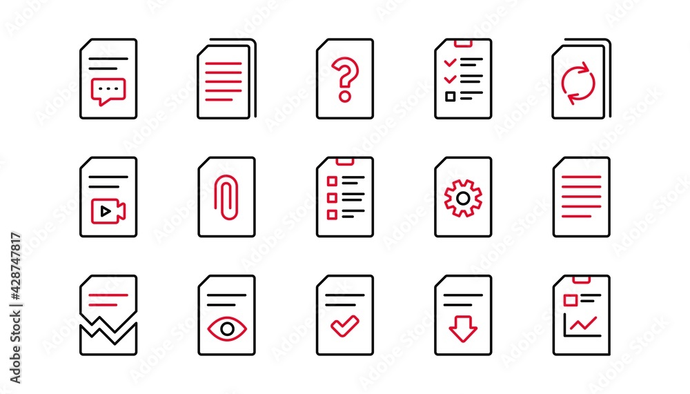Poster document line icons. report, checklist and download file. read message linear icon set. linear set. 