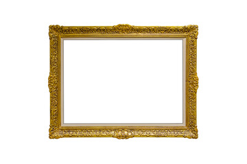 Old empty museum antique golden frame isolated on white background