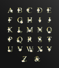 Luxury beautiful alphabet for wedding with floral