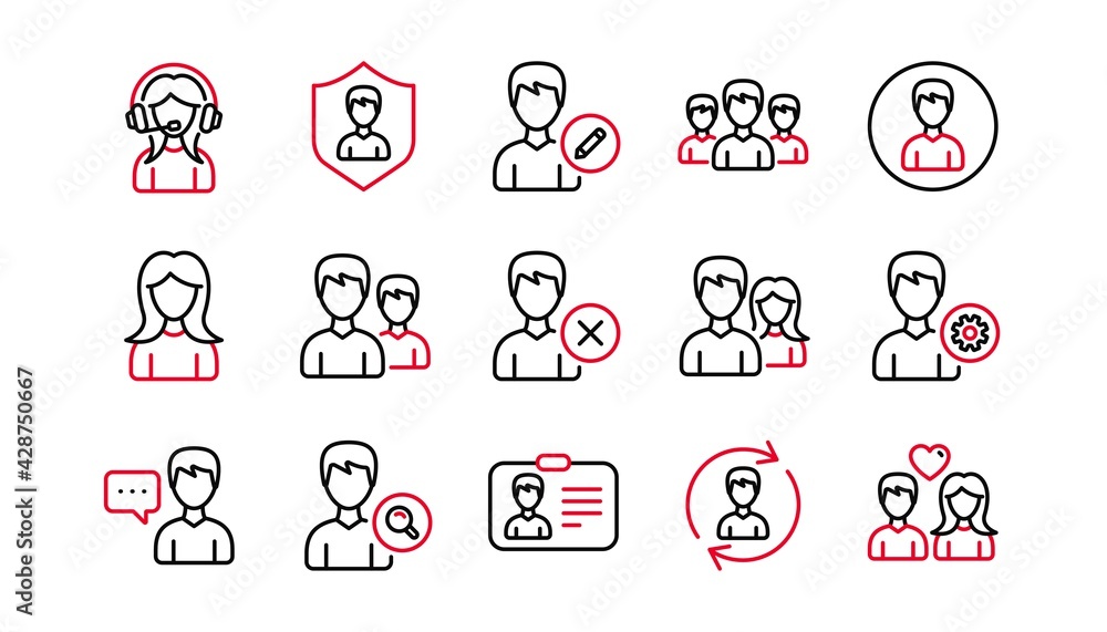 Poster user person line icons. profile, group and support. people linear icon set. linear set. quality line