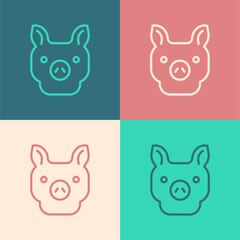 Pop art line Pig icon isolated on color background. Animal symbol. Vector