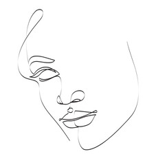 Abstract female face drawing with continuous line, quick sketch, fashion concept, woman beauty minimalist, vector illustration for t-shirt, print design, covers, web