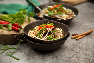Serving Vietnamese beef pho
