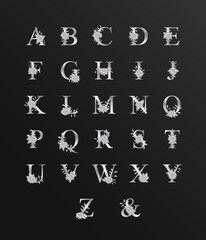 Silver beautiful alphabet for wedding with floral