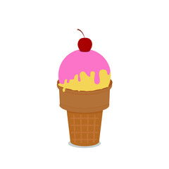 pink and yellow ice cream cone with cherry fruit