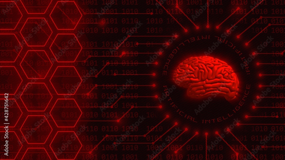 Poster human brain symbolic on ai artificial intelligence background with red lettering - 4-digit binary co