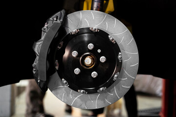 Car braking system black caliper and disc