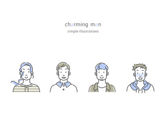 男性　さわやか　シンプルでおしゃれな線画イラスト