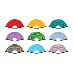 Chinese and japanese hand fan in cartoon style. Colored hand traditional fan isolated on white background. Vector illustration.