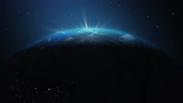 Sunrise over the earth skyline, Beautiful view from stratosphere