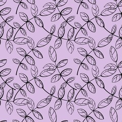 Seamless pattern. Decorative rowan leaves with branches on a light background