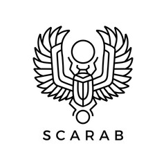 scarab egyptian monoline logo vector icon illustration