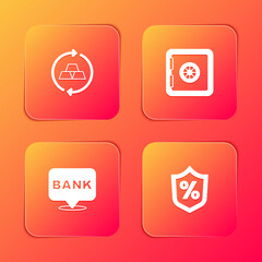 Set Gold bars, Safe, Bank building and Loan percent icon. Vector