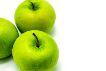 Delicious green apple, on a white background